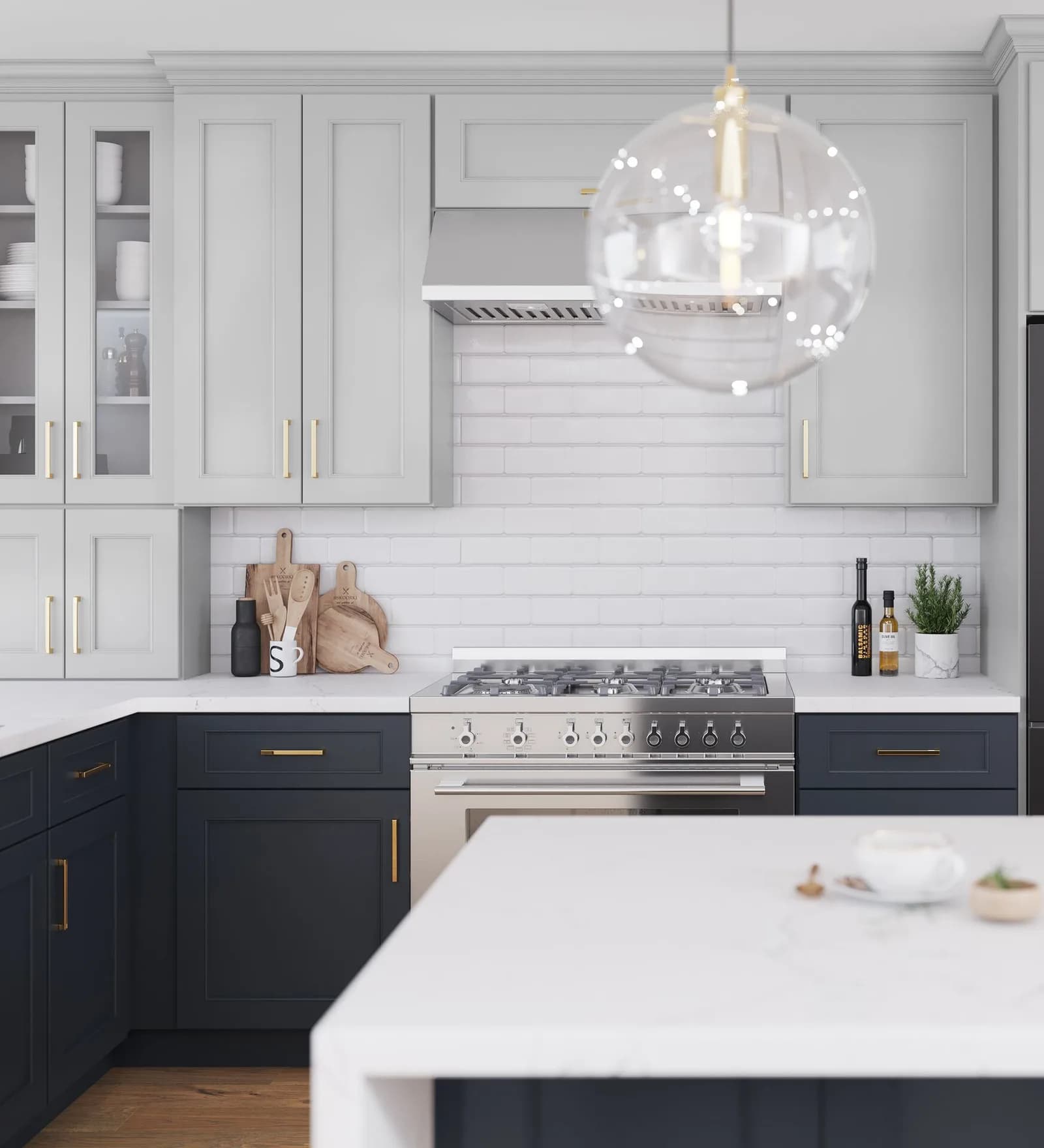 Fabuwood Allure Fusion Indigo lower and Nickel upper two-tone kitchen Fabuwood Allure Fusion Indigo lower and Nickel upper two-tone kitchen
