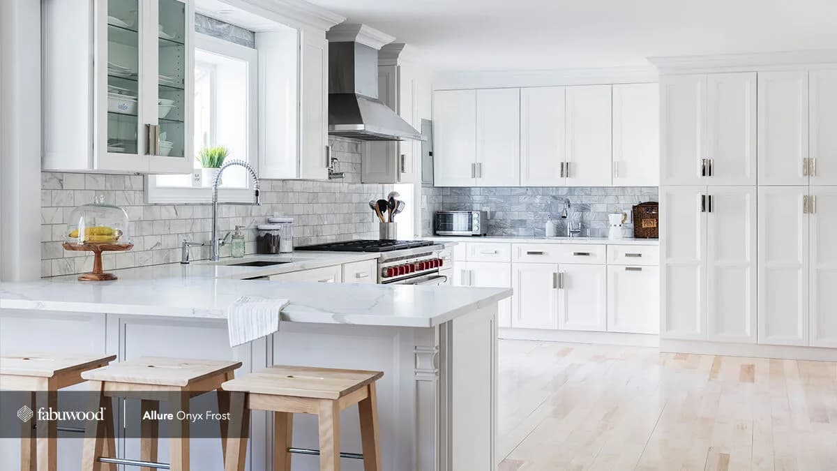 White slab kitchen cabinet